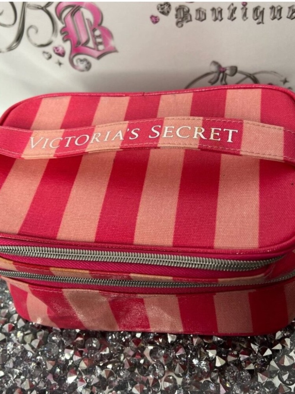 Victoria secret case makeup skincare travel zip up 2 compartments with mirror